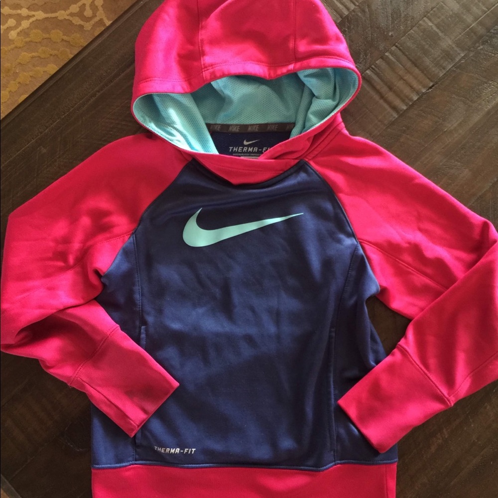 Nike. Hooded sweatshirt. Therma fit. Blue/maroon
